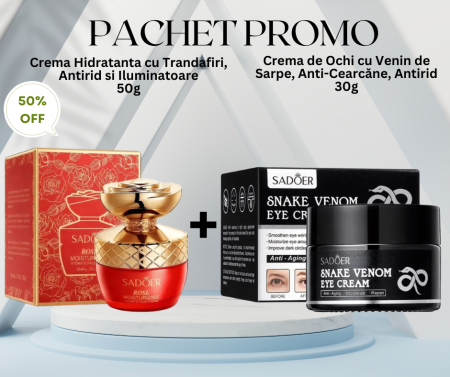 Ingrijirea Ochilor - Pachet Promo - Crema Antirid si Iluminatoare cu Trandafiri si ​​​​​​​Crema de Ochi cu Venin de Sarpe, Anti-Cearcăne si Antirid