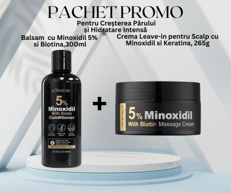 SETURI - Pachet Promo - Balsam si Crema Leave-in cu Minoxidil 5% pentru Creșterea Părului și Hidratare Intensă, Kormesic