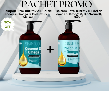 SETURI - Pachet Promo - Sampon si balsam ultra-nutritiv cu ulei de cocos si Omega 3, 2*946ml