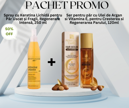 SETURI - Pachet Promo - Spray cu Keratina Lichidă pentru Păr Uscat și Fragil si Ser pentru păr cu Ulei de Argan si Vitamina E, pentru Cresterea Rapida