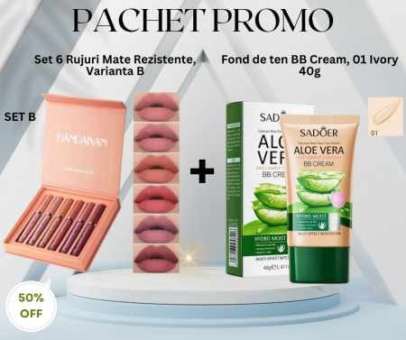FOND DE TEN - Pachet Promo - Set 6 Rujuri Mate Rezistente si Fond de ten BB Cream, 01 Ivory, 40g