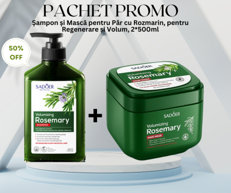 SETURI - Pachet Promo - Șampon și Mască pentru Păr cu Rozmarin, pentru Regenerare și Volum, 2*500ml, Sadoer