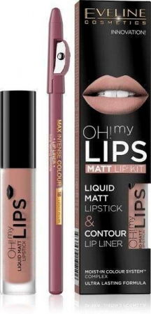 RUJURI - Ruj lichid mat + Creion, Matt Lip Kit Oh! My lips 08 ,Eveline Cosmetics