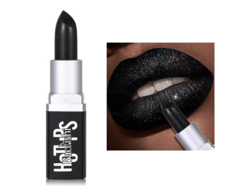 BUZE - Ruj mat si rezistent, Negru cu Sclipici Subtil, Hot Lips, Baolishi