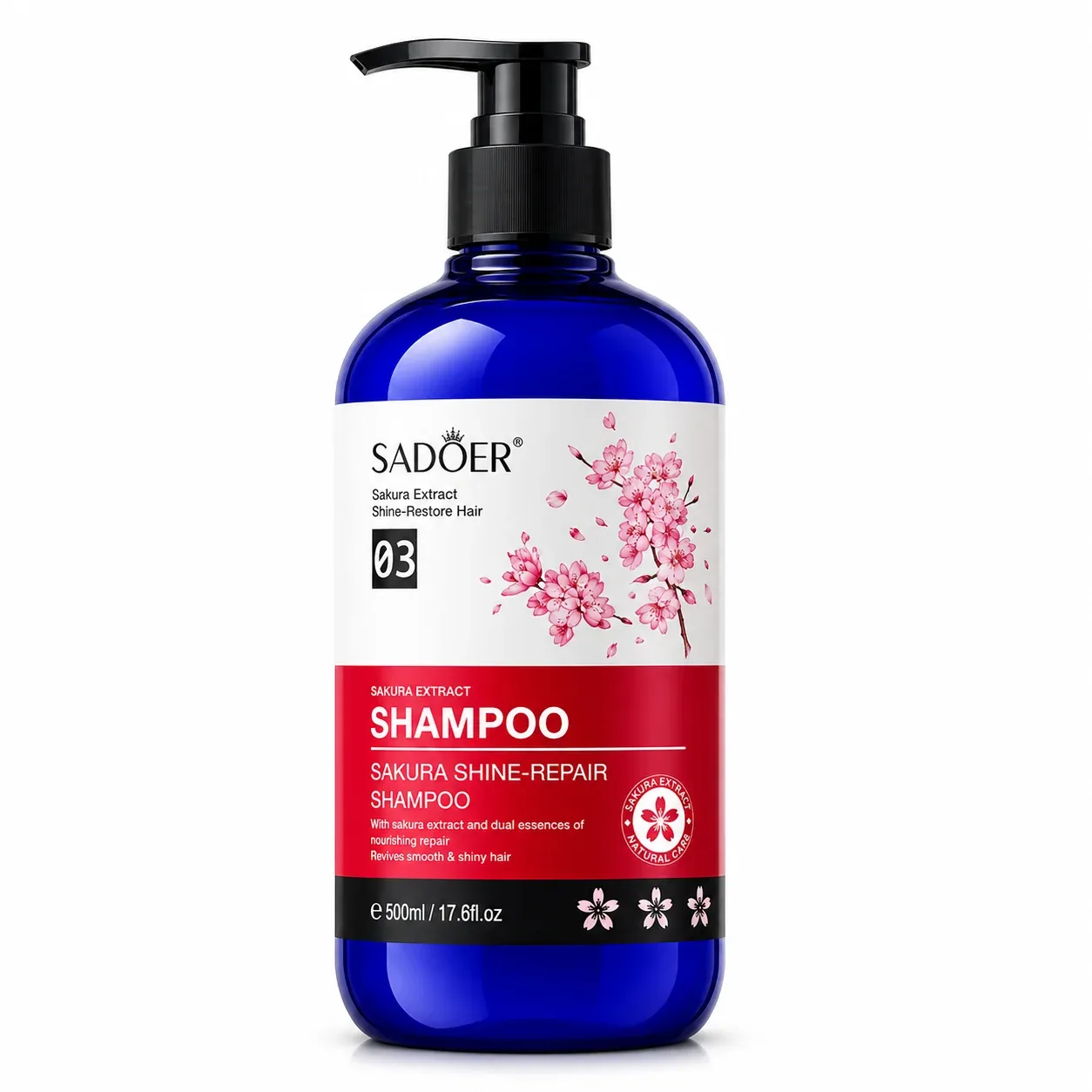 INGRIJIRE PAR - Șampon pentru Repararea și Strălucirea Părului, cu Extract de Cireșe Sakura, Sadoer, 500ml
