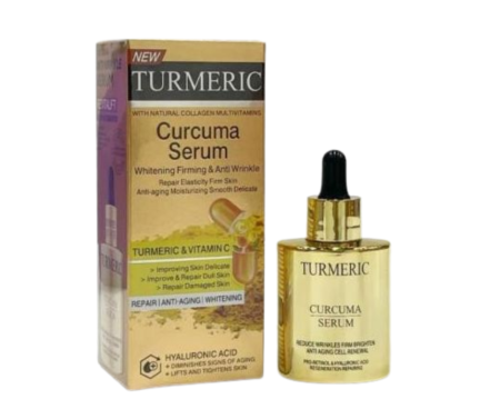 SKINCARE - Ser Turmeric Curcuma Serum 60ml cu Vitamina C, Acid Hialuronic, Pro-Retinol si Colagen – Whitening, Antirid, Pete Pigmentare, flacon auriu cu pipeta