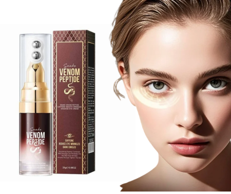 SKINCARE - Crema antirid pentru ochi Sadoer Snake Venom Peptide 25g cu Cafeina si roller dublu metalic – reduce cearcane, riduri fine si pungi sub ochi