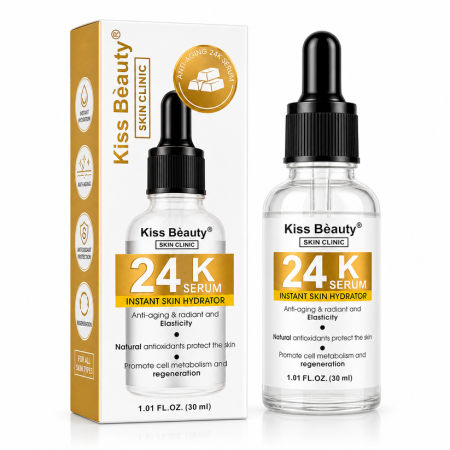 Toate Produsele Ingrijirea Tenului - Ser cu Aur 24K și Acid Hialuronic, Antirid și Hidratant, Skin Clinic, Kiss Beauty, 30ml