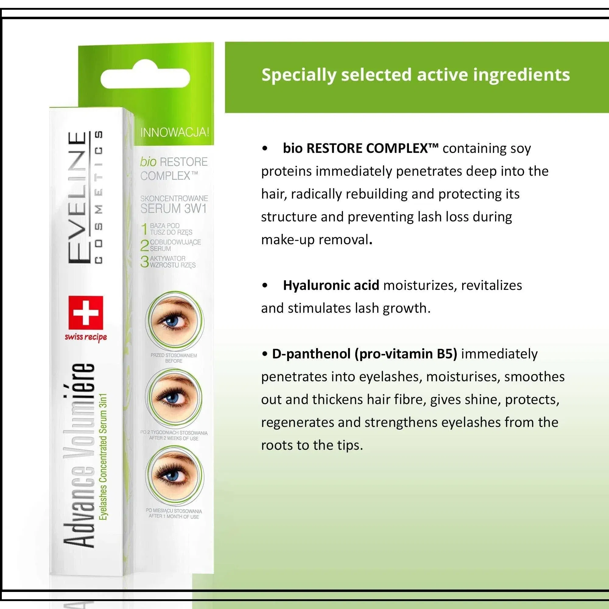 Ser pentru cresterea genelor si baza pentru rimel, 3in1 Advance Volumiere, Eveline Cosmetics, 10ml [3]