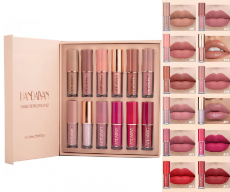 RUJURI - Set 12 Rujuri Handaiyan,  Matte si Gloss, Rezistente la Transfer, 12 x 2.5 ml