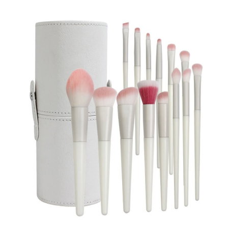 BURETEI - Set 14 pensule profesionale pentru machiaj, cu Suport pentru Depozitare, Alb