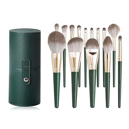 PENSULE - Set 14 pensule profesionale pentru machiaj, cu Suport pentru Depozitare, Verde