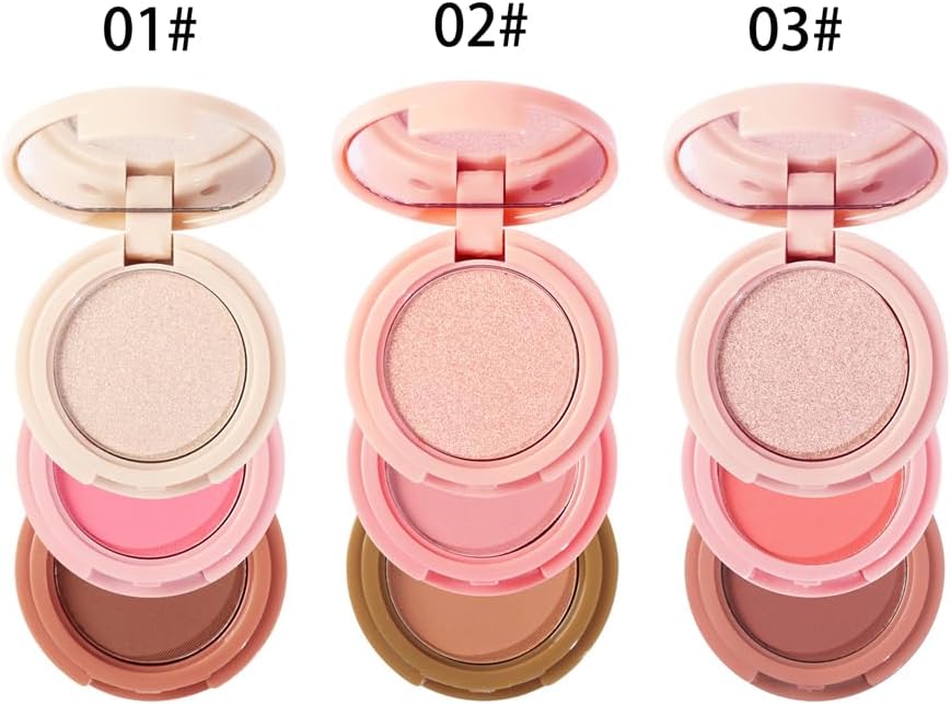 OCHI - Paleta mini 3 in 1 cu Iluminator, Blush si Contour, Handaiyan, 6g