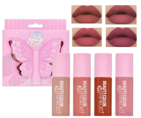 LIP GLOSS/ LUCIU DE BUZE - Set 4 Rujuri Mate Rezistente, Beauty by KEVIN & COCO
