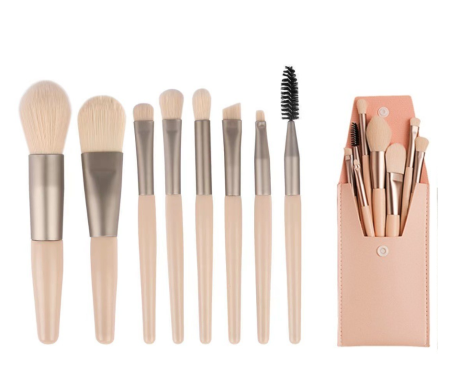 PENSULE - Set 8 Pensule pentru Machiaj cu Husa Roz