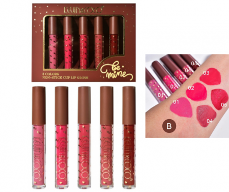 LIP GLOSS/ LUCIU DE BUZE - Set 5 Rujuri Mate Rezistente, Be Mine, Set B, KEVIN & COCO