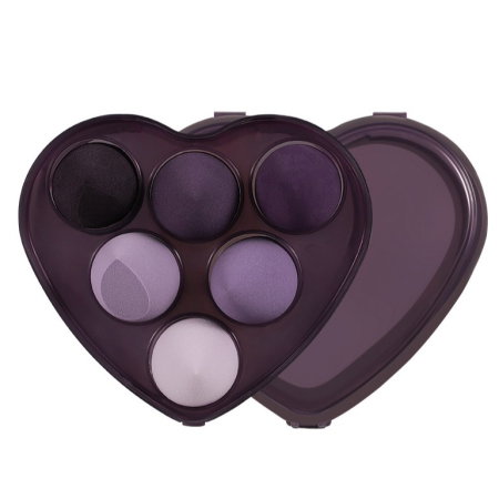 ACCESORII - Set 6 bureti machiaj beauty blender mov in cutie depozitare forma inima – nuante mov inchis, lila si alb, aplicator fond de ten si pudra