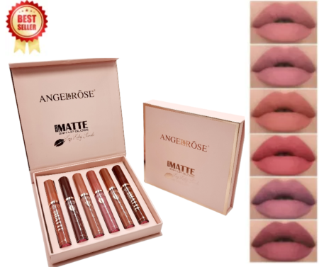 MACHIAJ - Set 6 Rujuri Mate Rezistente, Matte Liquid Lipstick, ANGEL ROSE