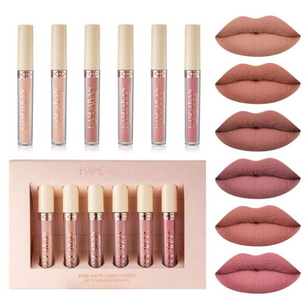 BUZE - Set 6 Rujuri Mate Rezistente, Rose Matte Liquid, Handaiyan
