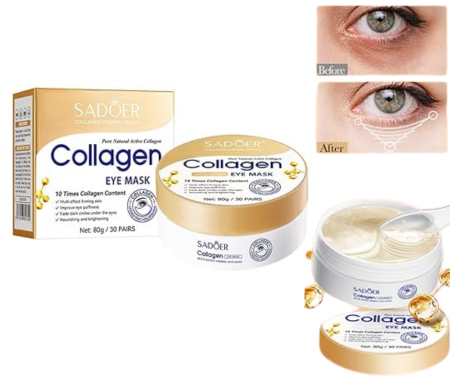 Plasturi pentru Ochi - Set 60 Plasturi Antirid pentru Ochi cu 10 x Collagen, Anti-Cearcăne si Iluminare, SADOER