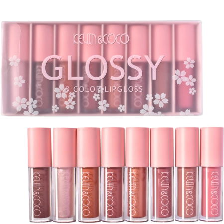 Set 8 Luciuri de buze rezistente, Lip Gloss, nuante rose si nude, KEVIN & COCO [5]