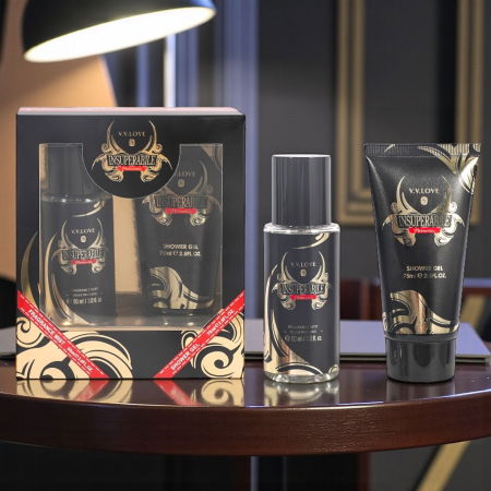 INGRIJIRE CORP - Set Cadou pentru barbati, 2 produse cu Parfum si Gel de Dus, Insuperabile- V.V.LOVE
