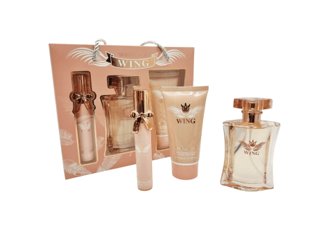 SETURI - Set cadou Wing Wild Rose 3 piese pentru femei – parfum floral 50ml, loțiune corp hidratantă 90ml și mini parfum de geantă 20ml, ambalaj premium rose gold