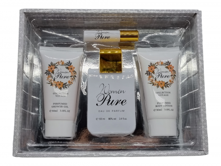 Set Cadou pentru femei, 4 piese cu Parfum, body lotion, shower gel si mini parfum, Women Pure [2]