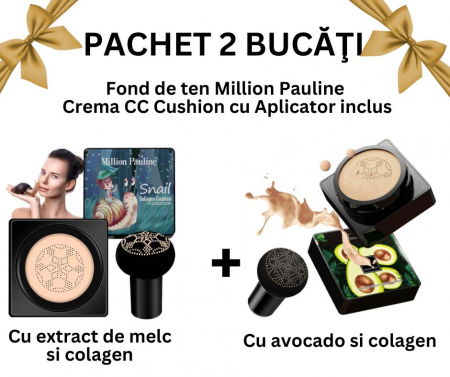 Pachet 2 Bucăţi -Fond de ten/Crema CC Cushion,  Aplicator inclus, 02 Natural, MillionPauline [1]