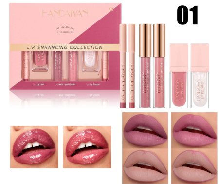LIP GLOSS/ LUCIU DE BUZE - Set cu Rujuri Mate, Lip Gloss Plumper si Creioane Buze, Handaiyan, 01