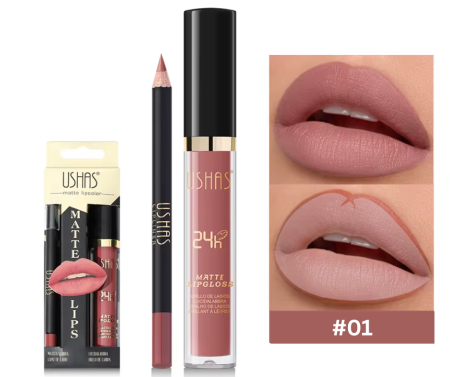 RUJURI - Set Ruj Lichid Mat si Creion pentru Buze, Rezistent, Ushas 01