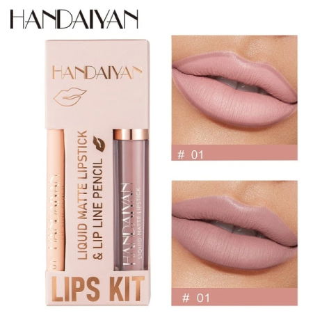 CREION BUZE - Set Ruj lichid mat si Creion, Liquid Matte Lipstick, 01, HANDAIYAN