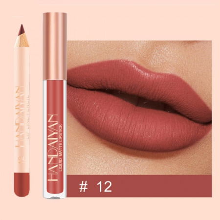 Set Ruj lichid mat si Creion, Liquid Matte Lipstick, 12, HANDAIYAN [3]