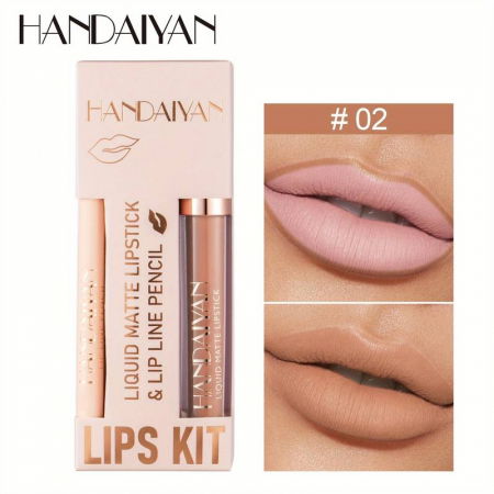 CREION BUZE - Set Ruj lichid mat si Creion, Liquid Matte Lipstick, HANDAIYAN, 02