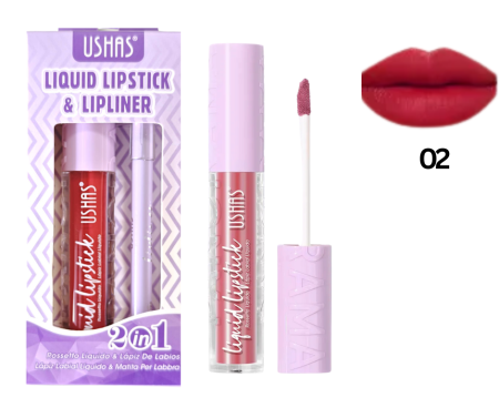 RUJURI - Set Ruj Lichid Mat si Creion pentru Buze, Rezistent, Liquid Lipstick,  Ushas 02