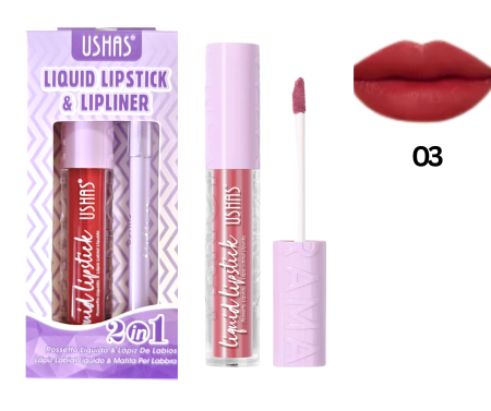 RUJURI - Set Ruj Lichid Mat si Creion pentru Buze, Rezistent, Liquid Lipstick,  Ushas 03