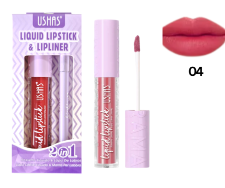 RUJURI - Set Ruj Lichid Mat si Creion pentru Buze, Rezistent, Liquid Lipstick,  Ushas 04
