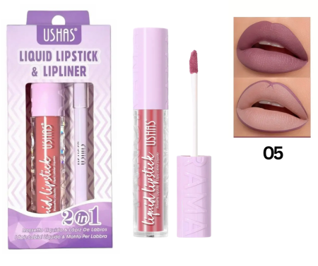 RUJURI - Set Ruj Lichid Mat si Creion pentru Buze, Rezistent, Liquid Lipstick,  Ushas 05