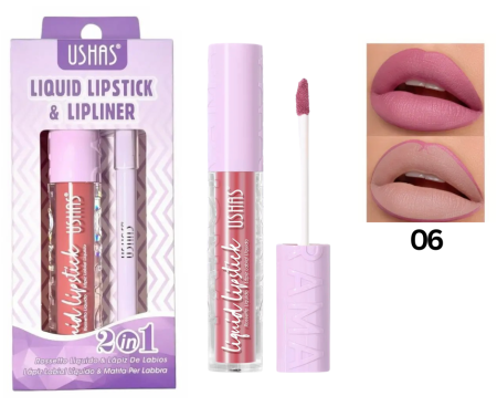 RUJURI - Set Ruj Lichid Mat si Creion pentru Buze, Rezistent, Liquid Lipstick,  Ushas 06
