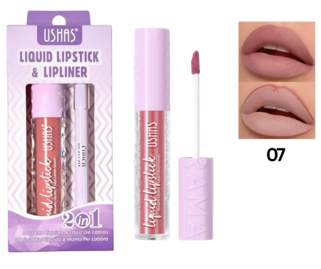 RUJURI - Set Ruj Lichid Mat si Creion pentru Buze, Rezistent, Liquid Lipstick,  Ushas 07