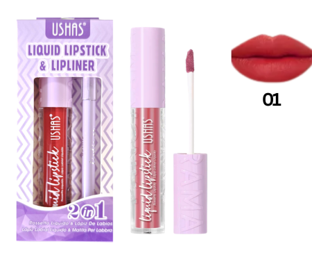 RUJURI - Set Ruj Lichid Mat si Creion pentru Buze, Rezistent, Liquid Lipstick,  Ushas 01