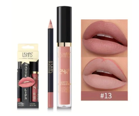 BUZE - Set Ruj Lichid Mat si Creion pentru Buze, Rezistent, Ushas 13