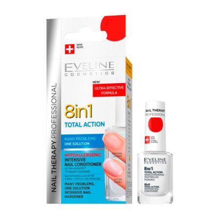 UNGHII - Tratament pentru intarirea unghiilor Eveline Cosmetics Nail Therapy Professional 8in1 Total Action 12ml – Swiss Recipe, Ultra-Keratin, Titanium, Diamond