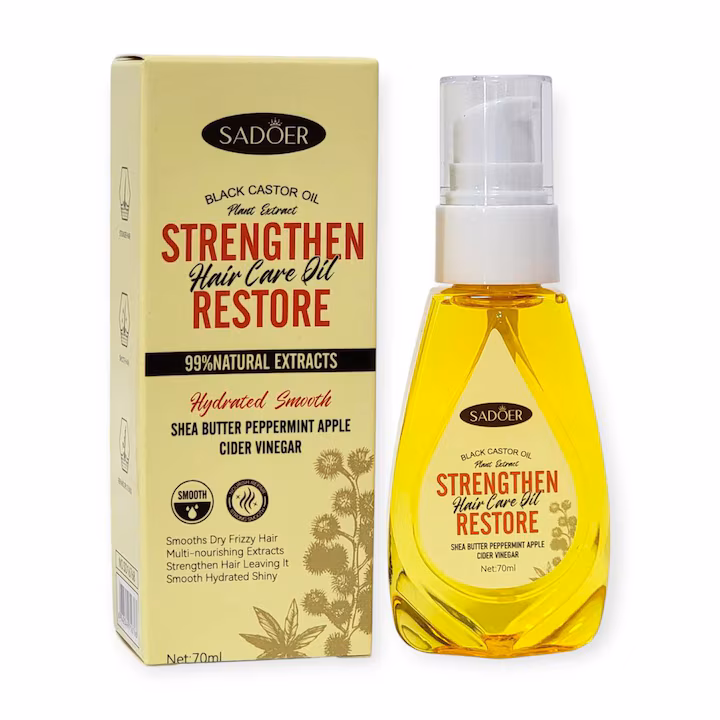 INGRIJIRE PAR - Uleiul de păr Sadoer Black Castor Oil cu 99% extracte naturale, ricin negru, unt shea și mentă pentru fortificare, restaurare și hidratare fără efect gras