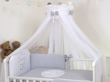Oktató játékok - AMY - Baldachin din tul, Sky Bunny Gri, Suport de prindere inclus, 600x160 cm