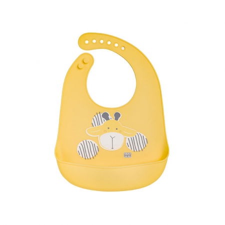 Oktató játékok - Baveta din silicon cu buzunar, ajustabila, Yum! Bib - Yellow jiraffe