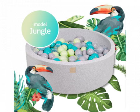 Oktató játékok - Piscina uscata cu 250 de bile (Turcoaz, Transparent, Verde, Gri) MeowBaby  , Jungle, 90x30 cm, Gri Deschis