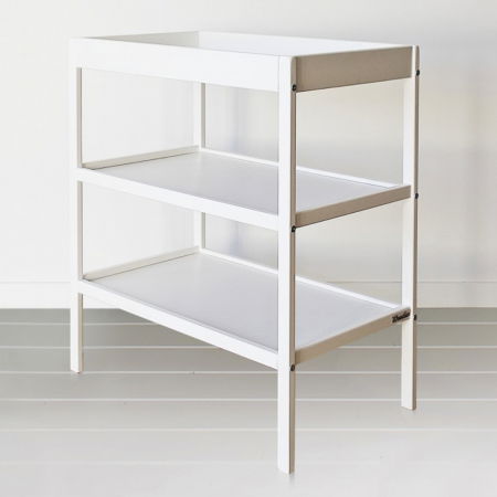 Oktató játékok - Masa infasat pentru bebelusi, lemn masiv, Alb 76 x 44 x 86 cm, Cu 2 Rafturi De Depozitare Inalte