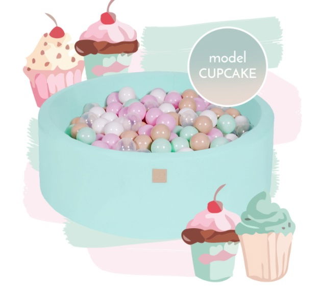 Oktató játékok - Piscina uscata cu 250 de bile (Alb, Mint, Bej, Roz pastel, Transparent) MeowBaby  , Cupcake, 90x30 cm, Mint