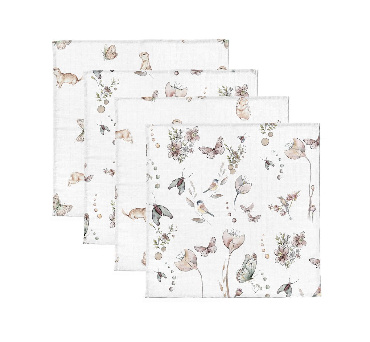 Oktató játékok - Set 4 Museline din bumbac si bambus, Scutec multifunctional Dreamland  Nature, 30 x 30 cm